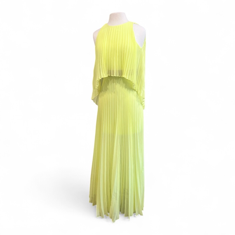 BCBG MAXAZRIA Neon Yellow Pleated Maxi Dress XXS